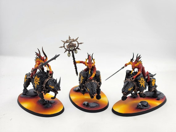 6 X Daemons of Khorne Bloodcrushers Painted Miniatures, Custom