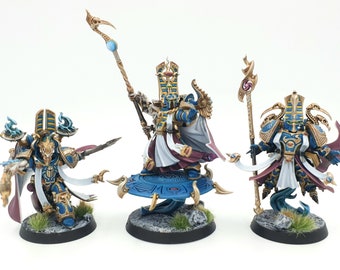 Exalted Sorcerers painted miniature models x 3, Warhammer 40k Thousand Sons Marines, 40k 30k and AOS commissions taken