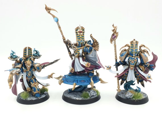 Exalted Sorcerers のペイント済みミニチュアモデル x 3、Warhammer