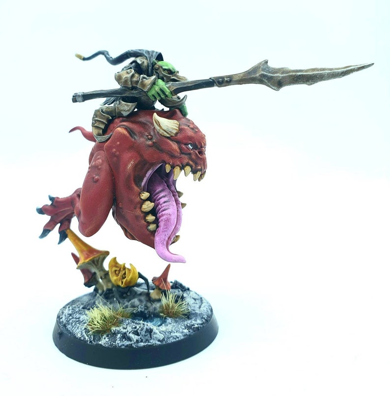 Loonboss on Giant Cave Squig painted miniature model, custom painted Warhammer 40k and Age of Sigmar available to order image 1