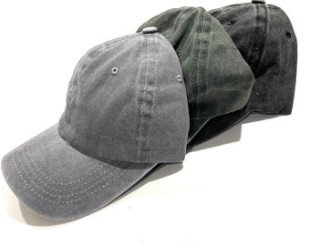 Personalised Vintage Style Washed Denim Caps, Light Grey