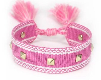 Canvas Studded Friendship Bracelet - Pink