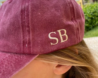 Personalised Vintage  Washed Denim Caps, Deep Pink.Personalised Hat