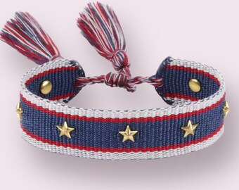 Canvas Studded Friendship Bracelet - Blue/Red/White