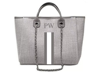 BYBLOS Monogrammed /Personalised canvas Grey Tote Bag with Chain Strap