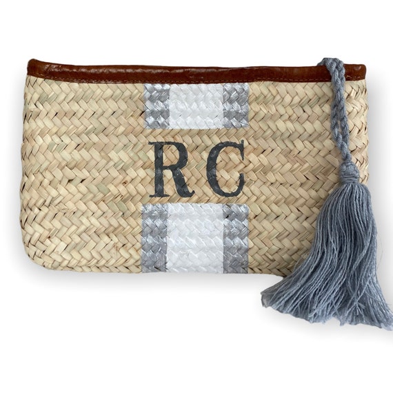Personalised straw clutch bag Clearance