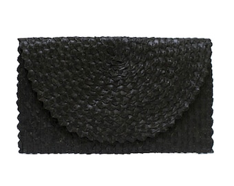 Straw Clutch Purse Black - Summer Beach Bag Envelope Wallet