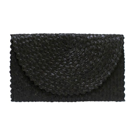 Straw Clutch Purse Black Summer Beach Bag Envelope Wallet Etsy UK