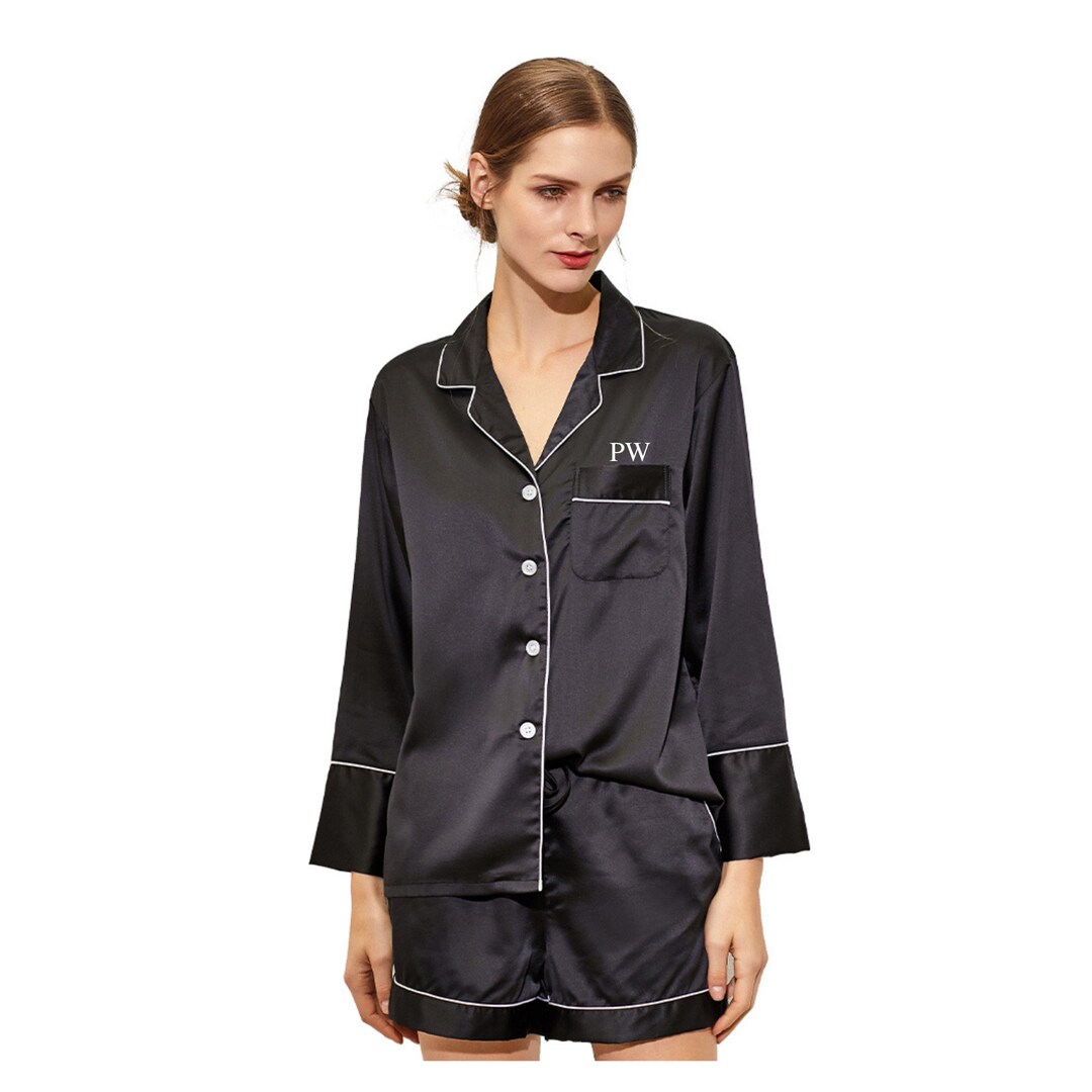 Satin Pyjamas Set 'ZARA' Black Etsy