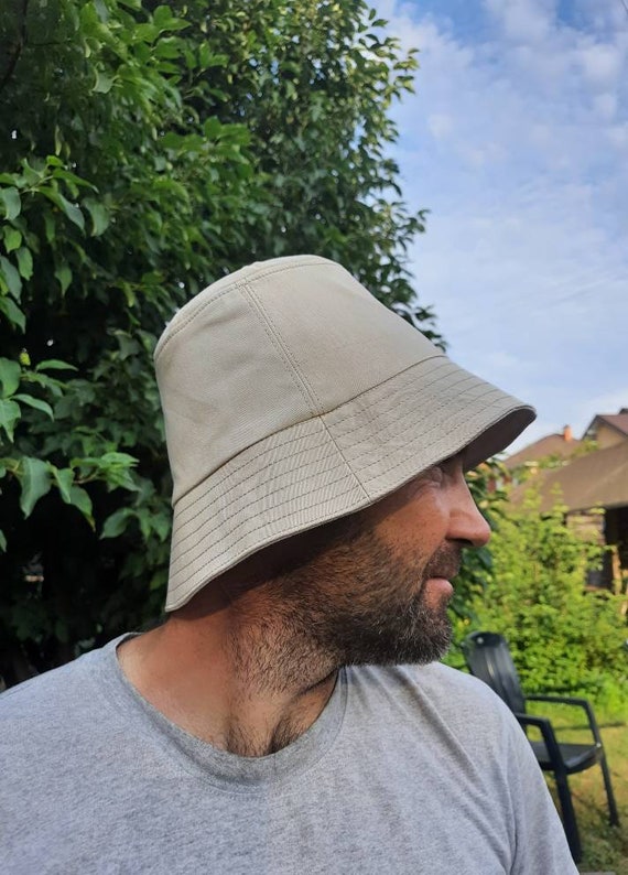 Men's Cotton Bucket Hat, Beige Cotton Sun Hat, Men's Rain Hats, Summer Hats,  Sun Protection Hat, Active Style, Natural Fabric Hat 
