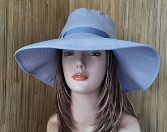 Light blue denim summer sun hat, hiking hat, women's Sun hat, travel hat, wide brim summer hat, cotton sunhat, denim beach hat, Active style