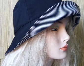 Woman cotton double-sided hat with wide brim, cotton Sun hat, travel hat, wide brim summer hat, black cotton hat,  Active style woman hat