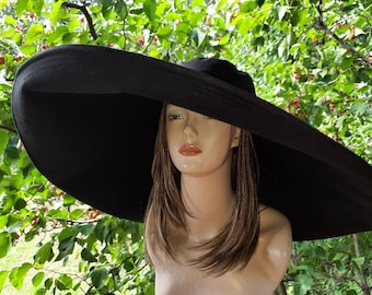 Chapeau de soleil à très grand bord, chapeau pour femme, chapeau d'été à bord large, chapeau de soleil en lin, chapeau en lin à bord extra large, chapeau de protection solaire noir