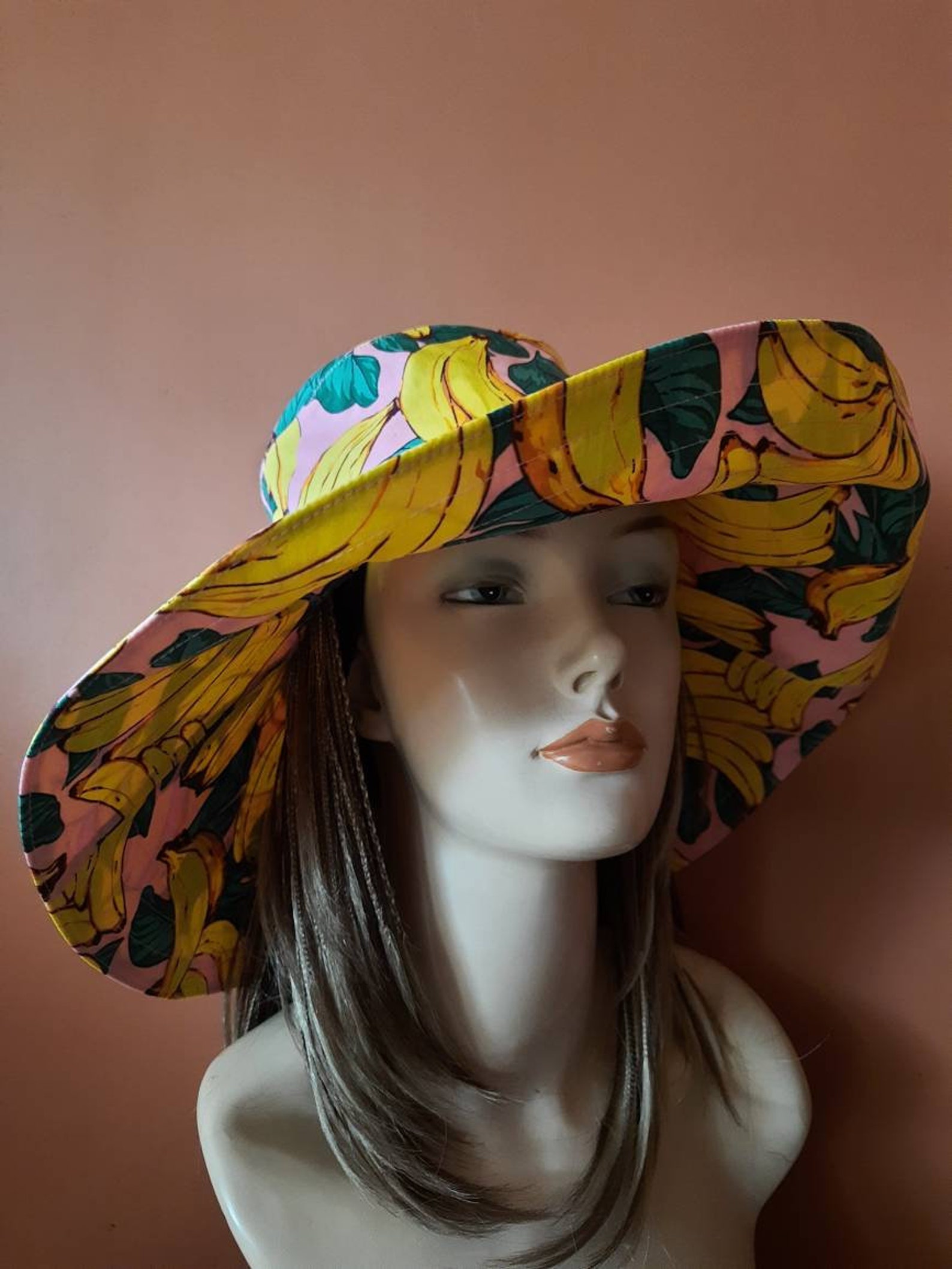 Women's banana print sun hat with wide brim summer cotton Etsy