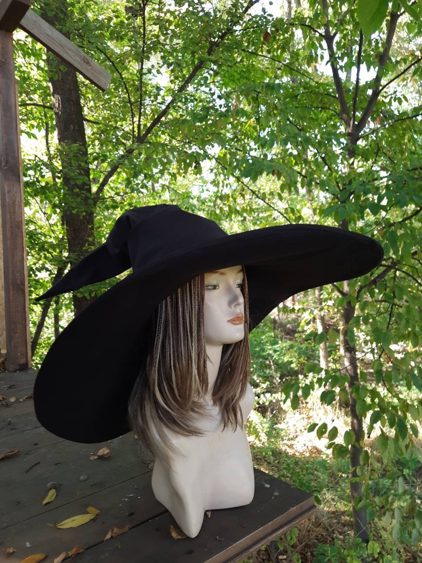 Happyupcity Hexenhut Für Damen – Schwarz, Gestrickt, Mit Breiter Krempe | Faltbar Für Halloween & Partys
