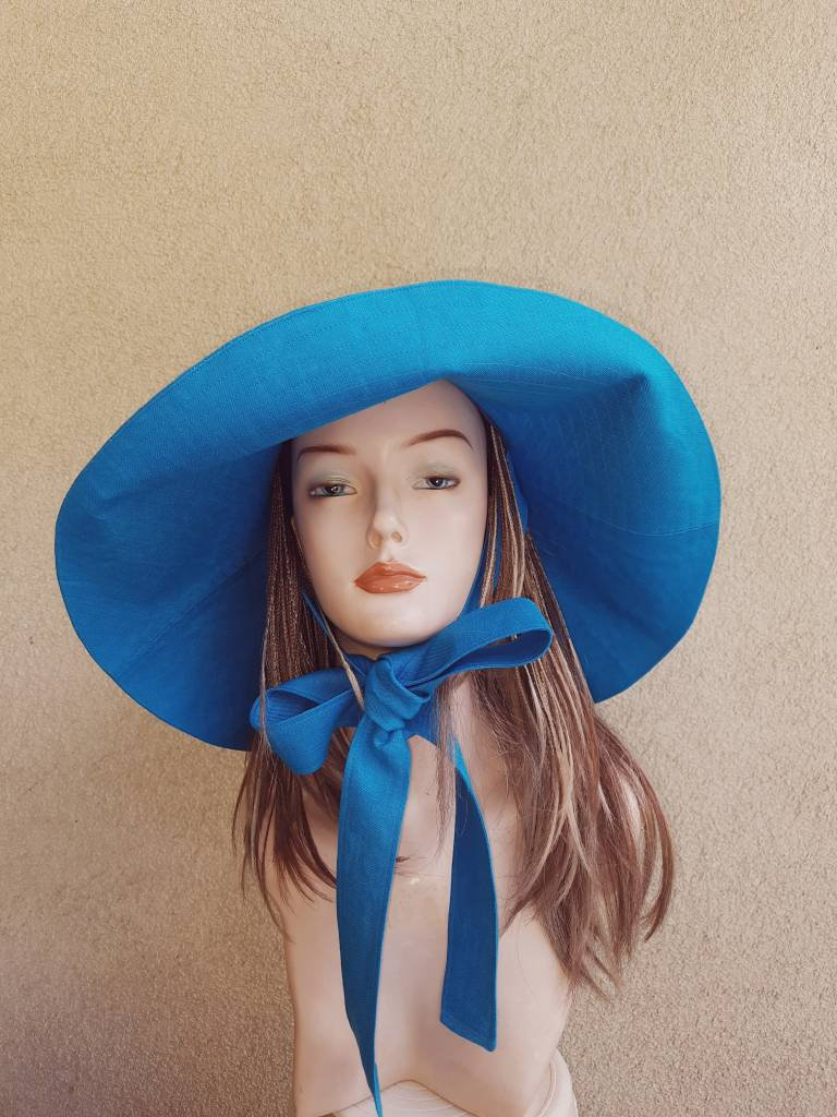 Turquoise Linen Sun Hat Panama Blue Hat 