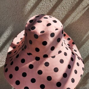 Polka dot sun hat Panama, cream-beige summer hat, wide brim and strings summer hat, sun protection beach wear romantic style sun hat Panama image 8