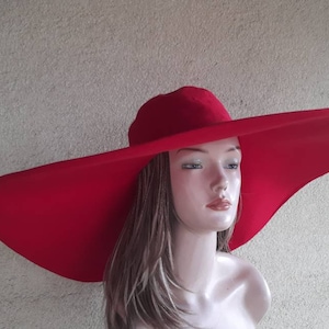 Extra extra wide brim sun hat, women&#39;s wide brim sun natural linen  sun hat with extra large brim, sun protection red hat, choose color,ties