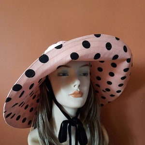 Polka dot sun hat Panama, cream-beige summer hat, wide brim and strings summer hat, sun protection beach wear romantic style sun hat Panama image 7