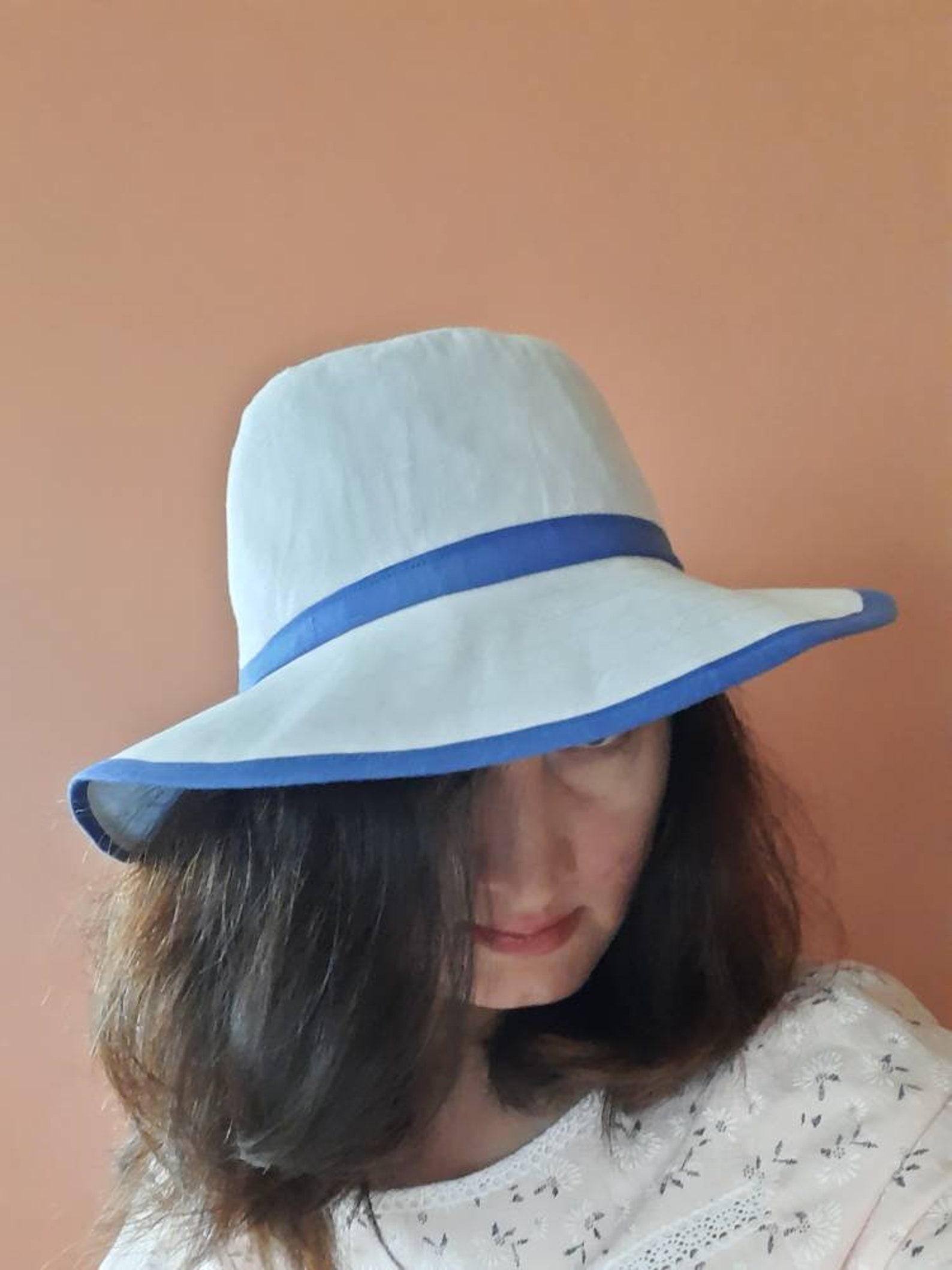 Women's Light Blue Linen Sun Hat With Wide Brim Travel Etsy