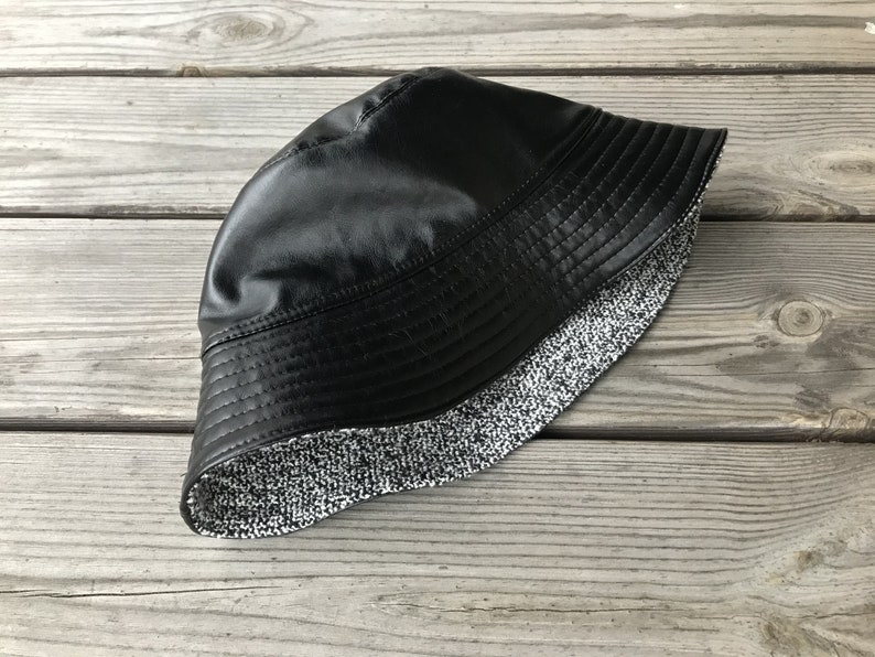 Black vegan leather bucket hat women's fashion vegan Etsy