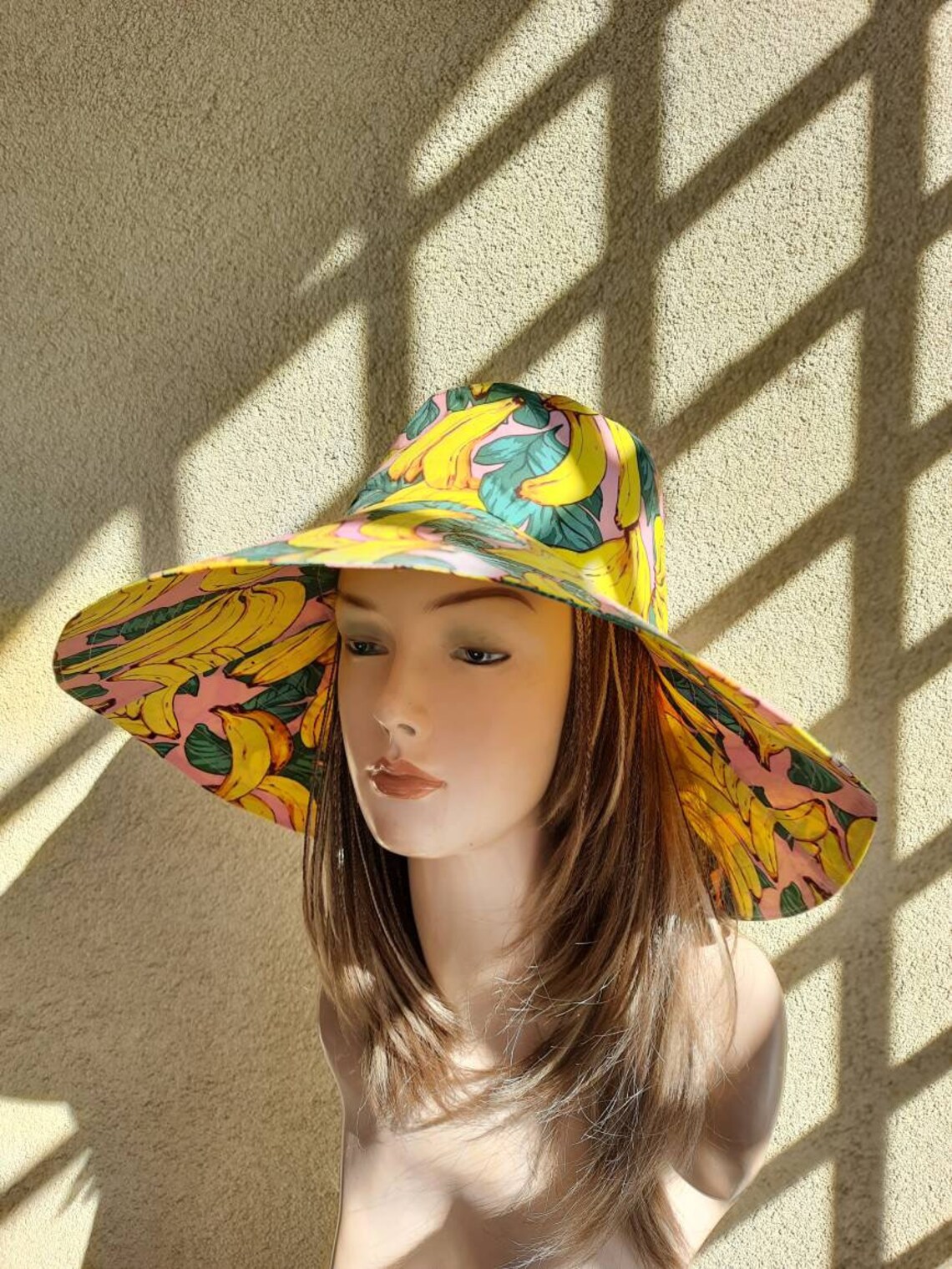 Women's banana print sun hat with wide brim summer cotton Etsy