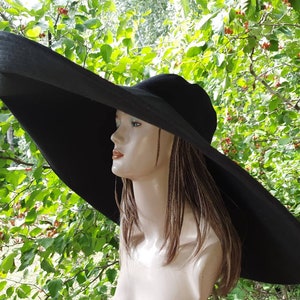 Extra large brim sun hat, women's Sun hat, wide brim summer hat, linen sun hat, linen hat with extra wide brim, black sun protection hat image 2