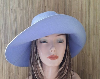 Woman sun hat panama/lavender linen sun hat with wide brim/ sun protection hat, summer linen hat, summer hat, organic linen hat with stripes