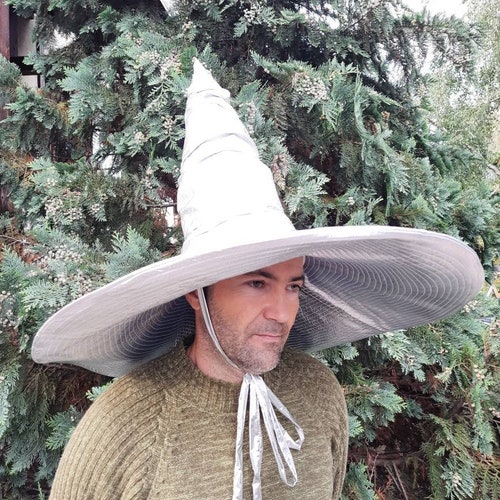 Extra large Witch shops hat,silver witch's hat, Extra wide brim witch hat, witch's hat with ties, Halloween hat, witch's hat for order
