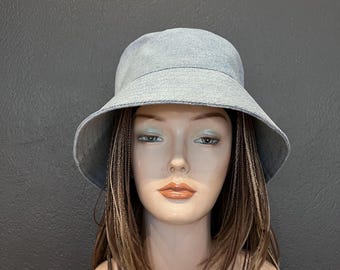 Einzigartiger hellblauer Denim-Eimerhut, Mode-Reisehut, Damen-Eimer Sonnenschutz Hut, Denim-Eimer-Hut