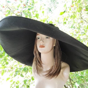 Extra large brim sun hat, women's Sun hat, wide brim summer hat, linen sun hat, linen hat with extra wide brim, black sun protection hat image 9