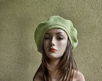 Women's lemon Green beret, Salad Green beret for women, yellow hat for women, cashmere winter hat beret, women winter hat,natural fabric hat