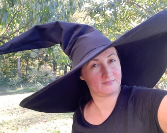 Extra large Witch hat, Extra wide brim witch hat, black witch's hat, Halloween hat, witch's hat for order