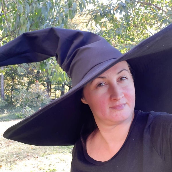 Extra großer Hexenhut, Hexenhut mit extra breiter Krempe, schwarzer Hexenhut, Halloween Hut, Hexenhut zur Ordnung