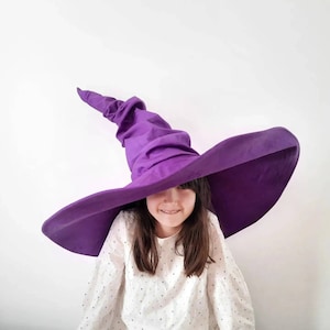 Witch hat, Extra large brim purple witch hat, cotton witch's hat, Halloween hat, purple hat, Extra extra wide brims hat, violet magical hat