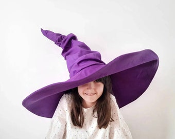 Extra extra large brim purple witch hat, cotton witch's hat, Halloween hat, Extra extra wide brims hat, violet magical hat