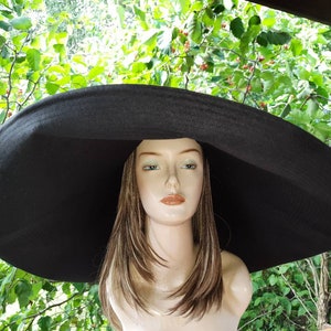 Extra large brim sun hat, women's Sun hat, wide brim summer hat, linen sun hat, linen hat with extra wide brim, black sun protection hat image 3