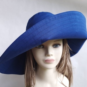 Women&#39;s navy Blue cotton sun protection hat, women style hat with wide brim,  large brim summer hat