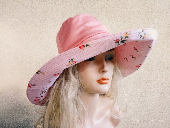 Flowers Pink Cotton Sun Hat With Wide Brim, Women's Fashion Sun Hat, Travel Cotton  Sun Hat, Beach Wear, Wide Brim Elegant Style Sun Hat -  Canada