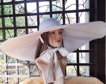 Custom order. Extra extra large brim sun hat, white linen hat with wide ties, sun protection hat, women's white sun hat