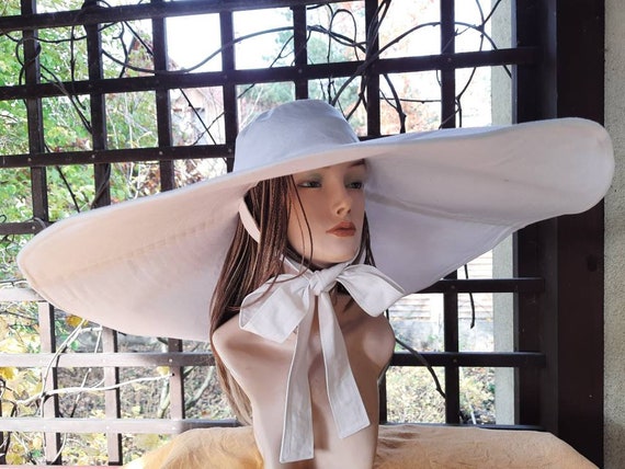 Custom Order. Extra Extra Large Brim Sun Hat, White Linen Hat With