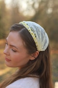 Darling Daffodil --- Pale Yellow Lightweight Nylon Mesh Floral Trimmed No-Tie Headband Headcovering