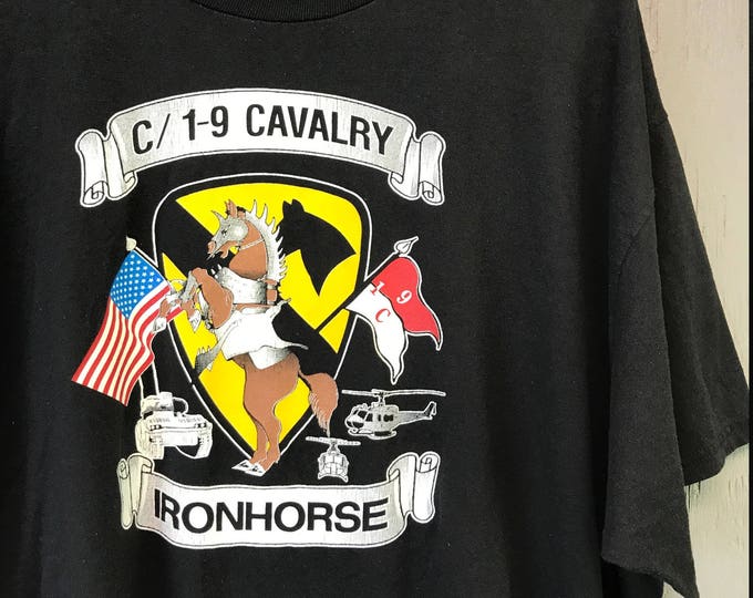 XXL * vintage 90s Ironhorse C 1-9 Calvary army t shirt
