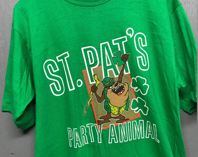 L vtg 80s 1986 TAZ party animal st Patrick’s day t shirt