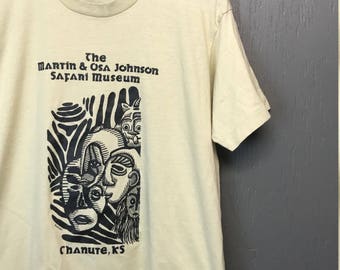 M/L thin vintage 80s Martin & OSA Johnson safari museum Chanute Kansas t shirt