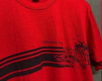 L vintage 80s Galveston Island tourist belly t shirt * beach texas