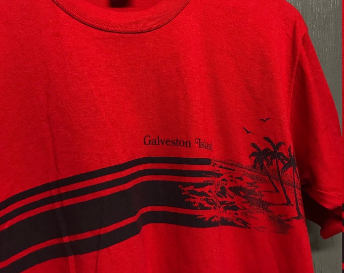 L vintage 80s Galveston Island tourist belly t shirt * beach texas