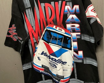 L/XL vintage 90s all over print Mark Martin NASCAR t shirt