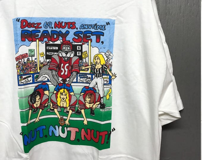 XL nos vintage 90s 1995 Deez Nuts football t shirt * comic rap big johnson