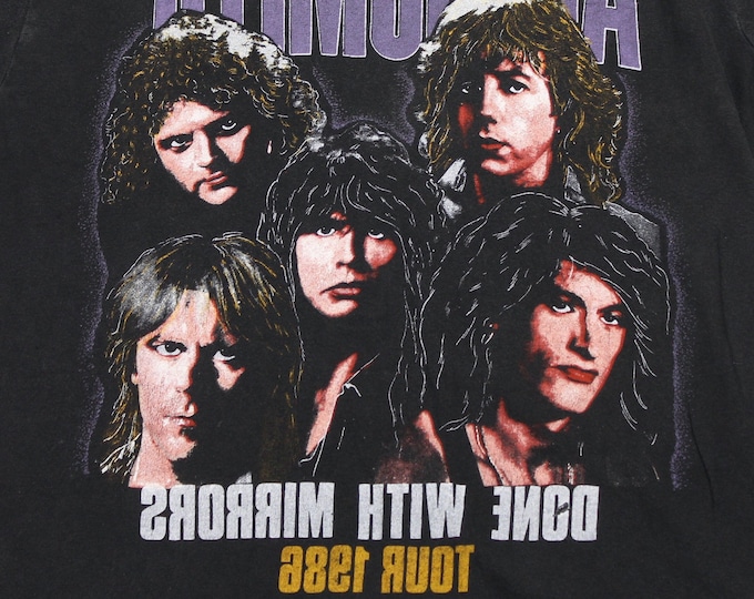 S * vtg 80s 1986 Aerosmith done with mirrors tour t shirt * yngwie malmsteen Foxboro Mass * 24.216